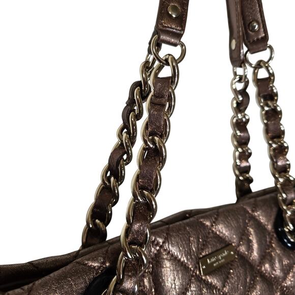 Kate Spade Gold Coast Maryann Quilted Leather Bronze Gold Purse Bag Gold 16x10x5 - Picture 4 of 8